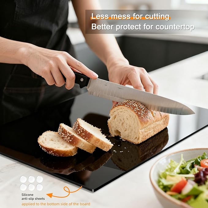 Black Cutting Boards for Kitchen, Acrylic Cutting Board with Counter Lip Countertop Protector, Non-Slip Tablas Para Picar Cocina, Kitchen Decor Apartment Essentials House Warming Gifts(16.1"x12.5") - Image 2