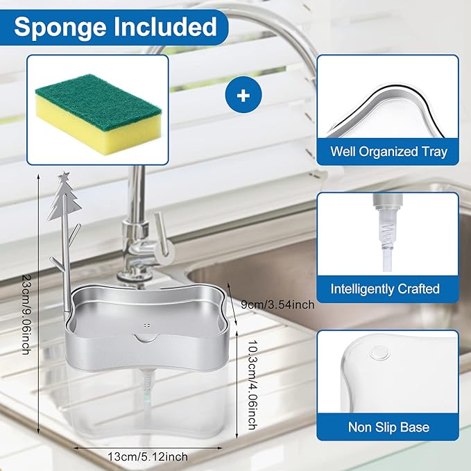New 2026 Version Soap Dispenser with Added Features - Premium Quality Dish Soap Dispenser - Countertop Kitchen Soap Dispenser, Sink Dish Washing 13 Ounces (Sponge Included) - Image 3