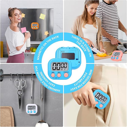 Mwellewm 6 Packs Digital Timers for Classroom Kitchen Timer Small Magnetic Countdown Stopwatch for Cooking Mini Loud Alarm Stop for Kitchen Study Work Baking Sports Games Office Timer Clock