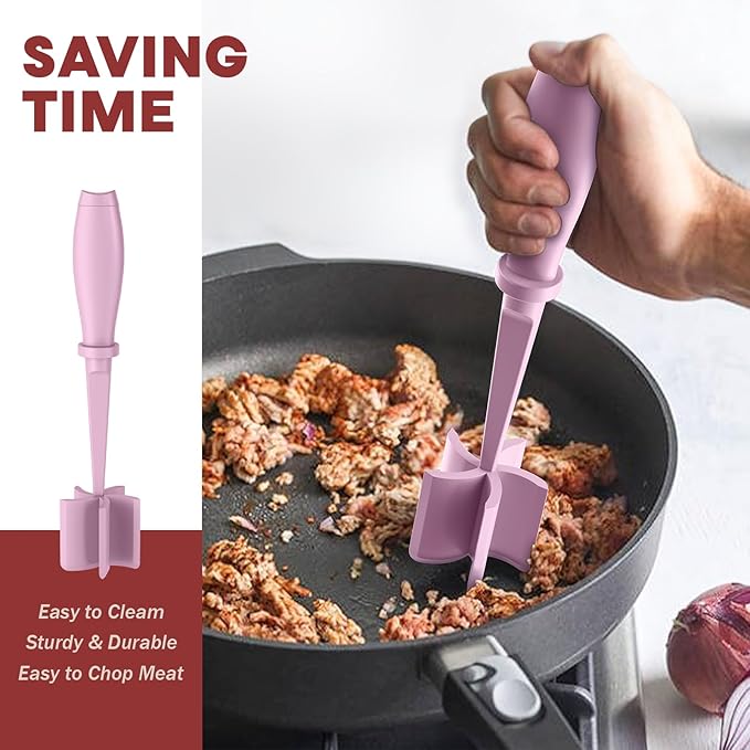 Meat Chopper, Hamburger Grinder, Premium Heat Resistant Smasher for Ground Beef, Burger Grinder Nylon Potato Mix Tool-Pink - Image 4