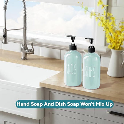COHOSEGE Glass Soap Dispenser Set 2 Pack,16 Oz Dish Soap Dispenser for Kitchen Sink,Green Kitchen Accessories and Kitchen Decor,Green Decorations and Kitchen Utensils for Kitchen - Image 5
