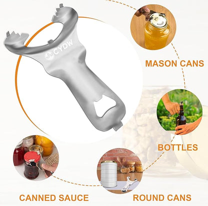 CYDW Mason Jar Opener Tool with No Lid Dents or Damage, Can Opener Manual Multi-Purpose, Easy Twist Manual Handheld Top Remover Utensil, Canning Supplies Tools and Bottle Opener, Made For Lifetime