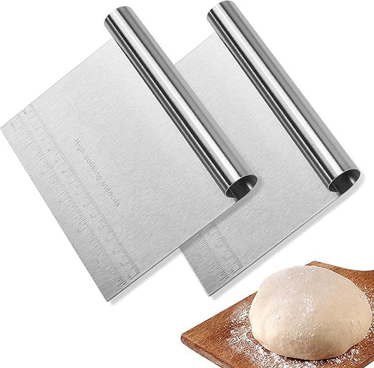 CoguZed 2 Pack Stainless Steel Pastry and Dough Cutter/Scraper/Knife Set, Ideal for Baking, Bread, Cake, Pizza, Multi purpose Bench Scraper with Measuring Scale by Unknown
