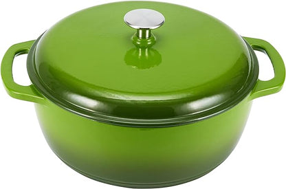 Amazon Basics Enameled Cast Iron Dutch Oven Pot with Lid, Round, Dual Handles, Heavy-Duty, Oven Safe, 6-Quart, Green by AmazonBasics