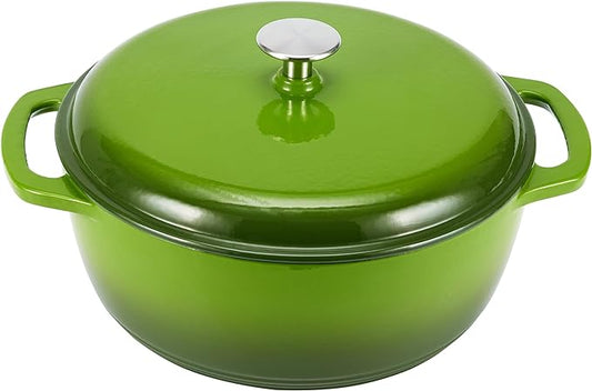 Amazon Basics Enameled Cast Iron Dutch Oven Pot with Lid, Round, Dual Handles, Heavy-Duty, Oven Safe, 6-Quart, Green by AmazonBasics