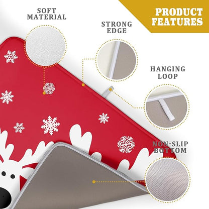 Christmas Dish Drying Mat for Kitchen Counter Cute Reindeer Winter Microfiber Absorbent Dish Draining Reusable Washable Foldable Extra Large 18"x24" - Image 4