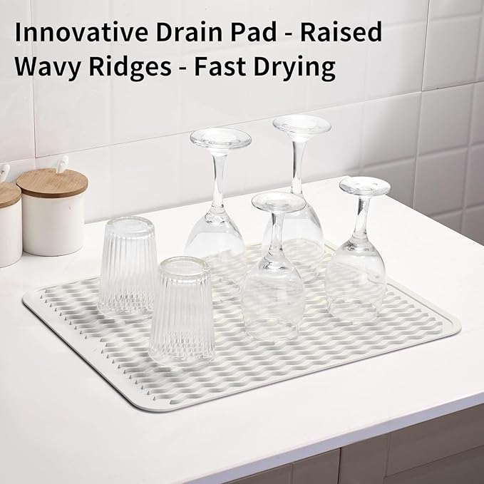 ZLR Silicone Dish Drying Mat & Heat Resistant Trivet (12" x 16") - Waterproof Counter Protector for Air Fryer, Coffee Maker - Non-Slip, BPA Free Kitchen Pad, Easy Clean Dishwasher Safe (Milk White) - Image 8