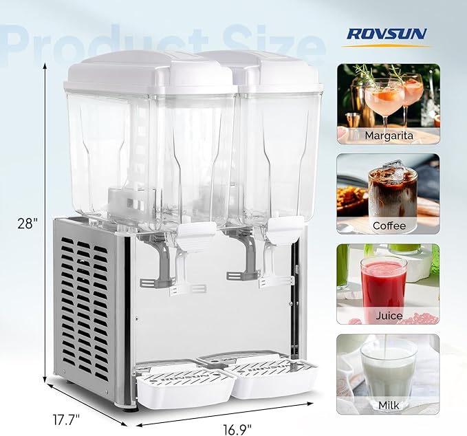 ROVSUN 9.6 Gallon/36L Commercial Beverage Dispenser Drink Dispenser, 18L X 2 Tanks Commercial Juice Dispenser Stainless Steel with Thermostat Controller for Home Restaurant Bar Party 110V/60HZ - Image 7