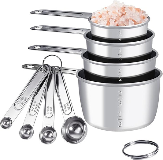 Stainless Steel Measuring Cups and Spoons Set, 8 PCS Long Handle Measure Cups and Spoons Premium Stackable Measuring Cups for Kitchen Cooking & Baking, Dry & Liquid Dishwasher Safe by Unknown