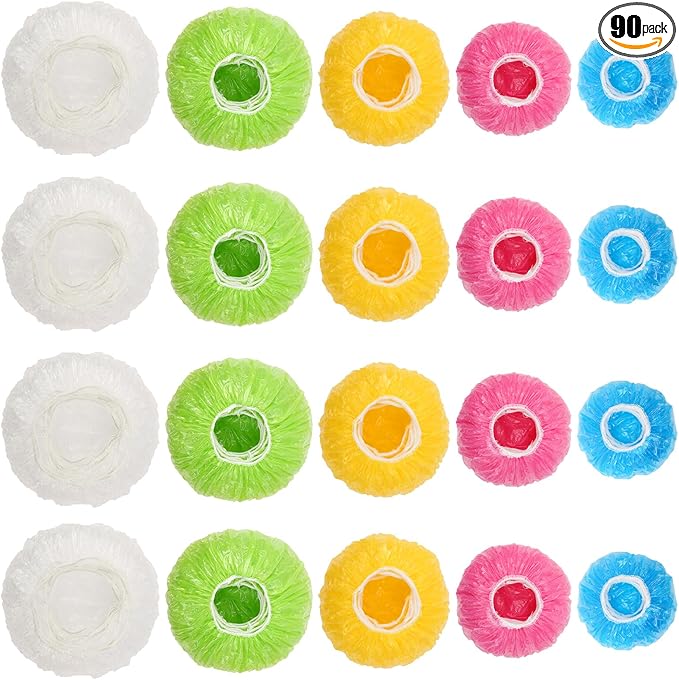 90Pcs Reusable Elastic Food Bowl Storage Covers, Sublaga Bowl Covers, Variety of 5 Translucent Stretchable Sizes and Colorful Dish Plate Covers, Alternative to foil, Plastic Wrap,BPA Free by Sublaga