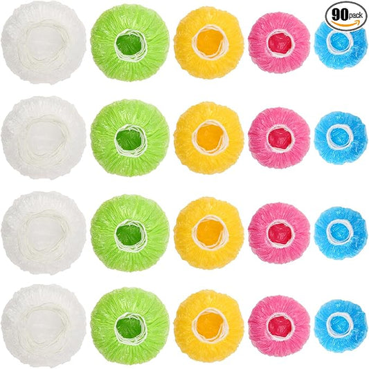 90Pcs Reusable Elastic Food Bowl Storage Covers, Sublaga Bowl Covers, Variety of 5 Translucent Stretchable Sizes and Colorful Dish Plate Covers, Alternative to foil, Plastic Wrap,BPA Free by Sublaga
