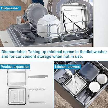 SOLEADER Pot Lid Holder While Cooking, 2 in 1 Stainless Steel Upright Spoon Rest with Drip Tray, Space Saving Kitchen Utensil Organizer for Stove Top Countertop, Lid Rack for Pots and Pans