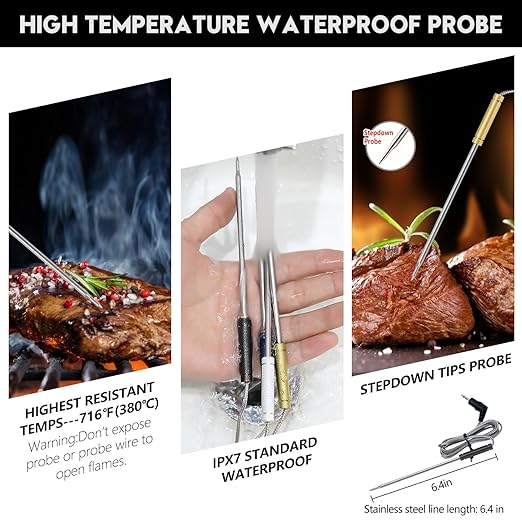 Wireless Meat Thermometer for Grilling and Smoking, Food Thermometer for BBQ Smoker Oven Cooking Steak, Grill Thermometer for Outside Grill with 4 Meat Probes, Kitchen Timer - Image 4