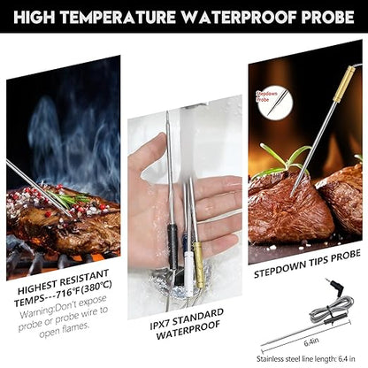 Wireless Meat Thermometer for Grilling and Smoking, Food Thermometer for BBQ Smoker Oven Cooking Steak, Grill Thermometer for Outside Grill with 4 Meat Probes, Kitchen Timer - Image 4