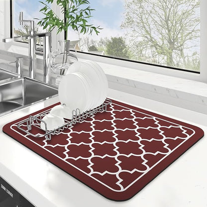 WISELIFE Dish Drying Mat Super Absorbent Drying Mat Large Dish Drying Mats for Kitchen Counter Easy Clean Dish Mat Kitchen Drying Mat15"x 18" Stylish Red by WiseLife