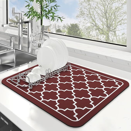 WISELIFE Dish Drying Mat Super Absorbent Drying Mat Large Dish Drying Mats for Kitchen Counter Easy Clean Dish Mat Kitchen Drying Mat15"x 18" Stylish Red by WiseLife