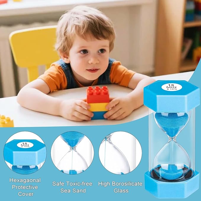 2 Minute Sand Timer, Unbreakable Hexagon Hourglass, Plastic Sand Watch Reloj De Arena 2 Minutos, Colorful Hour Glass Sandglass for Toothbrush Classroom Games Kitchen (Blue)