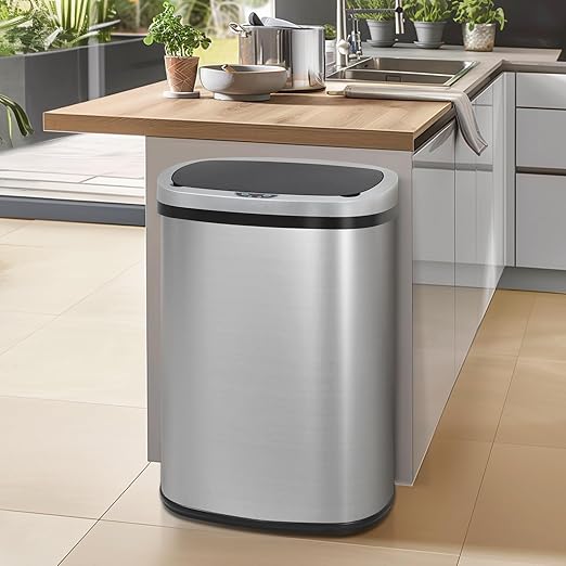 Dkeli 13 Gallon Automatic Motion Sensor Trash Can, Stainless Steel Touchless Kitchen Trash Can with Lid, 50L High-Capacity Office Bathroom Bedroom Garbage Bin