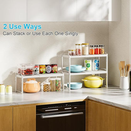 X-cosrack 2 Pack Expandable Kitchen Cabinet Shelf Organizer, Stackable Adjustable Storage Shelves for Pantry Cupboard Kitchen Counter, 20LBS Loading Capacity, Size: W*D*H=20.5 * 8.26" * 8.72" - Image 4