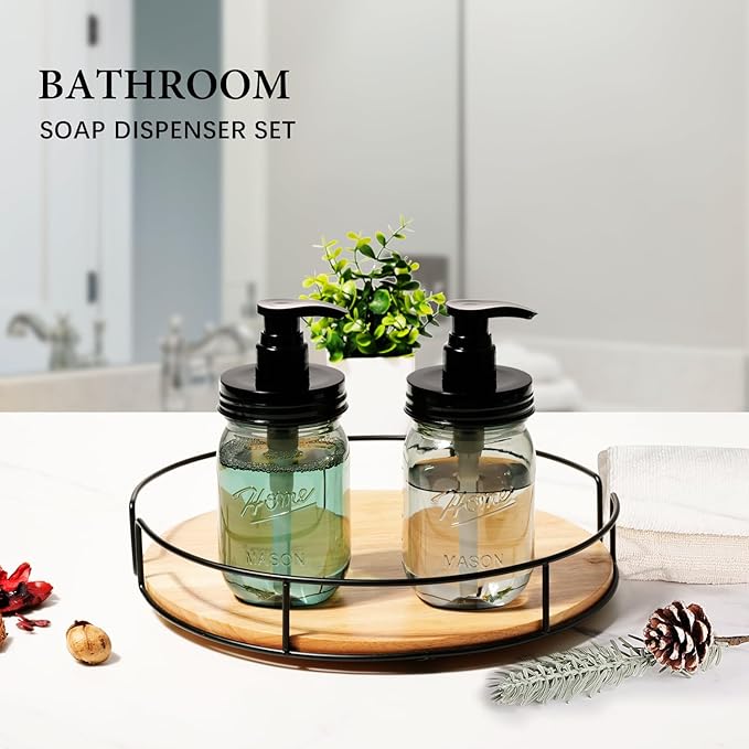Amolliar Plastic Mason Jar Soap Dispenser with Pump Lid,16OZ Refillable Hand Soap Dispenser Set with Cute Lables, Farmhouse Decor for Kitchen Bathroom, Liquid Soap, Dish Soap (2 Pack, Black) - Image 4