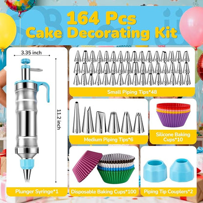 Cake Decorating Tools Supplies Kit: 164pcs Baking Accessories, Dessert Piping Syringe and Icing Tips Set - Puffs Cupcake Frosting Piping Bakery Set for Adults Beginners or Professional, Blue - Image 4