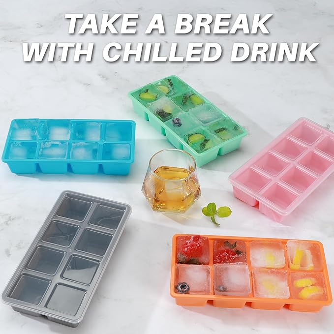 Large Ice Cube Trays, JRISBO 2 Pack Reusable Silicone Ice Cube Molds with Lid for Freezer, Easy Release 16 Big Square Ice Trays for Whisky Cocktails - Image 7