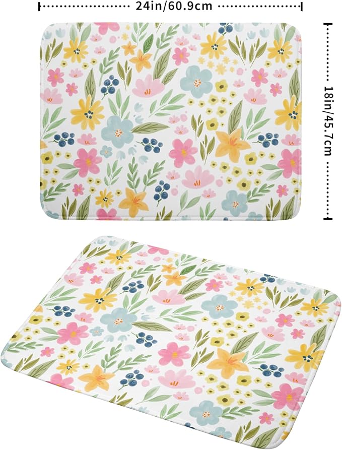 Spring Dish Drying Mat for Kitchen Counter Cute Floral Summer Holiday Microfiber Absorbent Dish Draining Reusable Washable Foldable Extra Large 18"x24" - Image 2