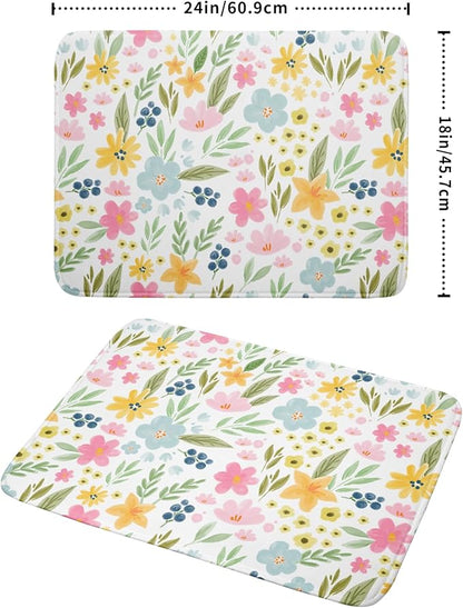 Spring Dish Drying Mat for Kitchen Counter Cute Floral Summer Holiday Microfiber Absorbent Dish Draining Reusable Washable Foldable Extra Large 18"x24" - Image 2