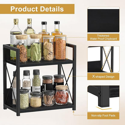 Giikin Countertop Organizer, 2 Tier Coffee Station Organizer for Desktop, Wood Counter Shelf Spice Rack for Kitchen (Black, M) - Image 3
