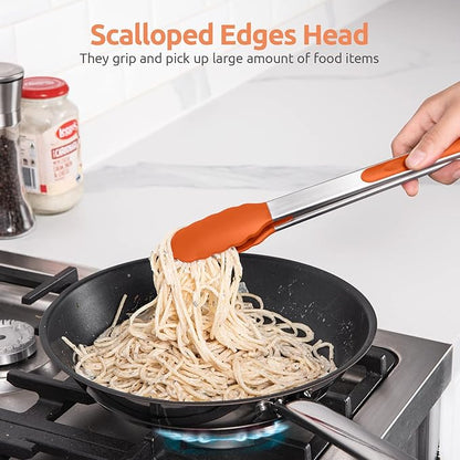 600ºF Heat Resistant Kitchen Tongs: U-Taste 12 inch Large Silicone Cooking Tong with Sturdy Non Stick Rubber Tips & Silicon Coated 18/8 Stainless Steel Handle & Smooth Locking for Serving Grill-Orange - Image 4