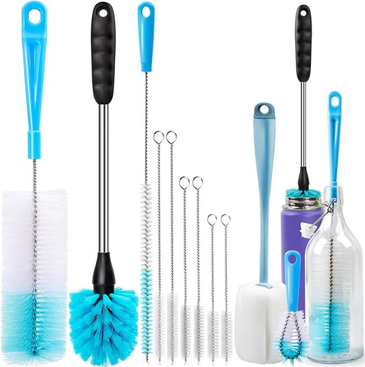 Holikme Bottle Brush Tube Cleaning Lab Set with Long Handle, Cup Cleaner for Washing Narrow Neck Beer Wine Decanter Pipes Lids Sinks Cap Covers, Azul by Holikme