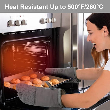 KEGOUU Oven Mitts and Pot Holders 6pcs Set, Kitchen Oven Glove High Heat Resistant 500 Degree Extra Long Oven Mitts and Potholder with Non-Slip Silicone Surface for Cooking (Grey) - Image 5