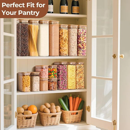 ComSaf 2 Qt Rectangle Glass Storage Containers with Lids, Glass Jars with Bamboo Lids, Clear Food Jar, Square Canister Set of 3, Pantry Organizers and Storage for Flour Pasta Coffee Bean - Image 5