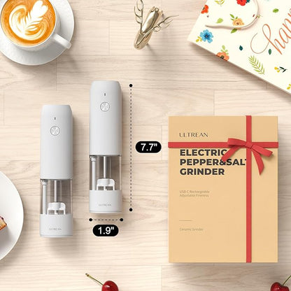Ultrean Electric Pepper Grinder, Rechargeable Salt and Pepper Grinder with 6 Adjustable Coarseness, LED Light, Automatic Grinder for Kitchen, Kitchen Gadget & Housewarming Gifts, White - Image 7