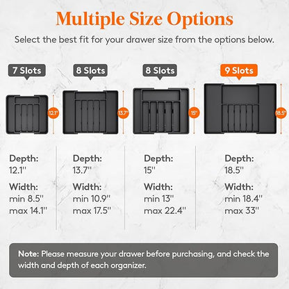 Lifewit Silverware Drawer Organizer, Expandable Utensil Tray for Kitchen, BPA Free Flatware and Cutlery Holder, Adjustable Plastic Storage for Spoons Forks Knives, 18- 33 x 18.5", Black - Image 2