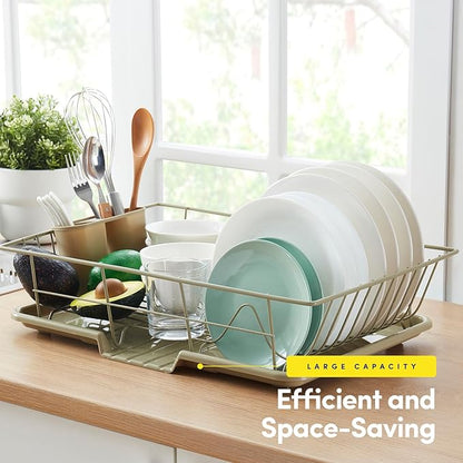 Space-Saving 3-Piece Dish Drainer Rack Set: Efficient Kitchen Organizer for Quick Drying and Storage - Includes Cutlery Holder and Drainboard - Maximize Countertop Space, Sage Green - Image 3
