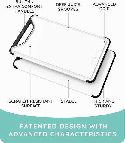 𝐏𝐫𝐞𝐦𝐢𝐮𝐦 𝐓𝐡𝐢𝐜𝐤 Cutting Boards for Kitchen, Plastic Cutting Board Set of 3, Dishwasher Safe Cutting Boards w/Juice Grooves for Meat, Veggies, Easy Grip Handle, Easy Grip Handle