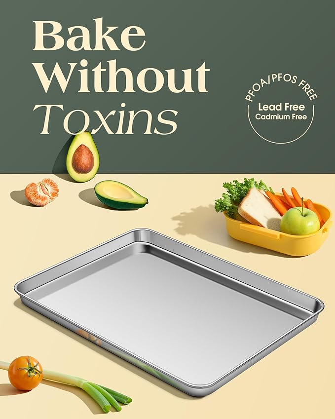 Baking Sheet Set of 2, Commercial Grade Stainless Steel Cookie Sheets for Baking, 18 x 13 Inch Thicker Large Baking Pans Oven Tray, Warp Resistant Nonstick Half Sheet Pan, Nontoxic & Heavy Duty - Image 2