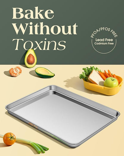 Baking Sheet Set of 2, Commercial Grade Stainless Steel Cookie Sheets for Baking, 18 x 13 Inch Thicker Large Baking Pans Oven Tray, Warp Resistant Nonstick Half Sheet Pan, Nontoxic & Heavy Duty - Image 2
