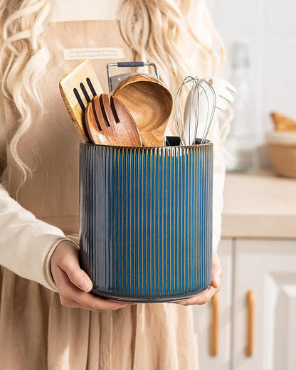 getstar Large Utensil Holder for Kitchen Counter,7.2" Vintage Ceramic Utensils Crocks Utensil Organizer for Spatula Farmhouse Kitchen Decor - Image 6