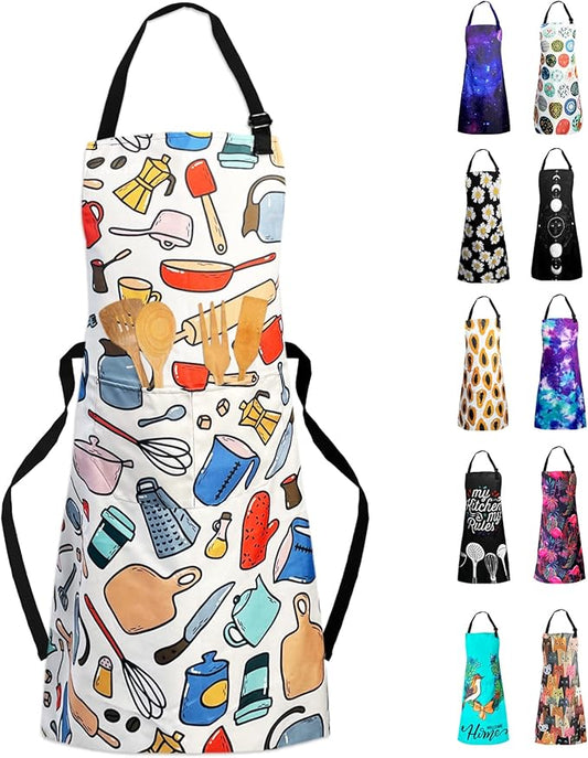 Adjustable Waterproof Apron Bib Apron with 2 Pockets Cooking Kitchen Aprons for Women Men Chef