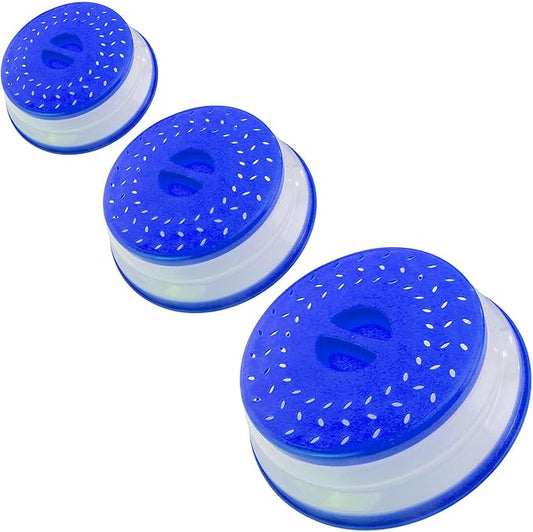 Collapsible Microwave Splatter Cover, Microwave Plate Cover With Steam Vent，BPA-Free Silicone & Plastic (blue, Set of 3)