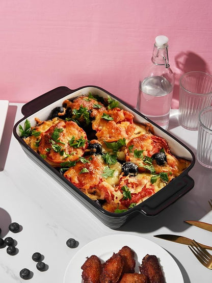 LIFVER Casserole Dish for Oven, 9x13 Ceramic Baking Dish, 115oz Large Lasagna Pan, Durable Deep Baking Pan with Handles, Oven Safe, Home & Kitchen Decor Gifts, Black - Image 7