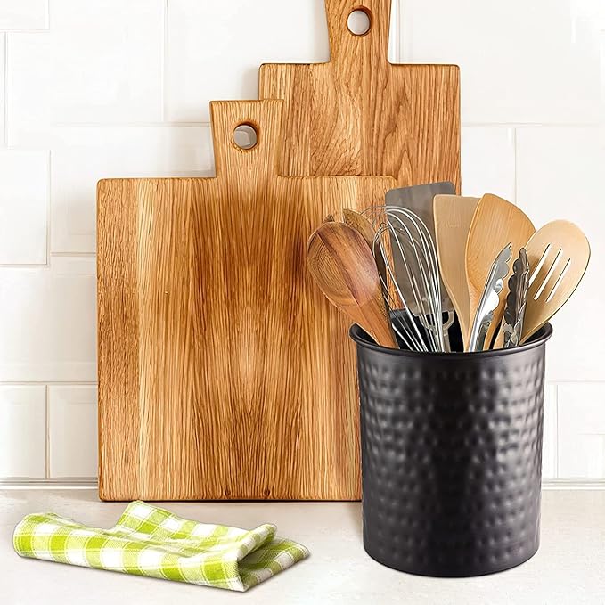 Monarch Abode Kitchen Utensil Holder – Hand Hammered Metal Black Utensil Holder, Decorative Utensil Crock for Kitchen Counter, Cooking Tool and Spatula Holder for Countertop, Caddy Organizer - Image 3