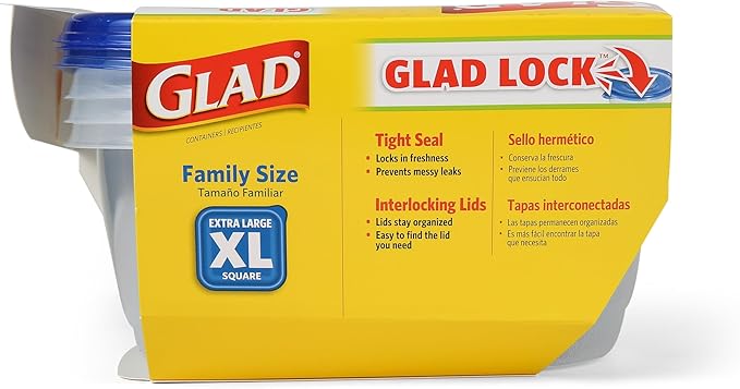 Glad GladWare XL Square Food Storage Containers with Lock Tight Lids, BPA-Free Family Size Plastic Containers for Leftovers, Meal Prep, and Freezer Storage, Dishwasher Safe, 104 Oz, 3 Count - 3 Pack - Image 6