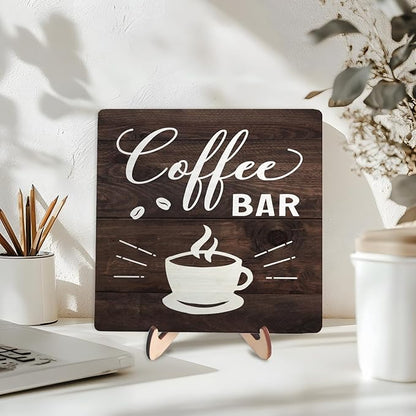 Funny Coffee Bar Decor Sign – Rustic Wooden Plaque for Coffee Station, Farmhouse Cafe Shelf Accessories, Desk or Kitchen Counter Decor,Birthday,Mother Day Gift 5.9 x 5.9 Inch (Brown) - Image 5