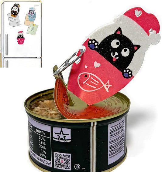 Ring Pull Can Opener for Soda Food Cat Cans Easy Open Tool for Weak Hands Arthritis Seniors Long Nails Magnetic Portable with Lanyard Dishwasher Safe Mothers Day Gift Pink Kitty