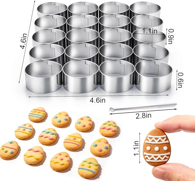 AIERSA Mini Egg Cookie Cutter,Round Small Easter Cookie Cutters,1.2 Inch Tiny Egg Shaped Cracker Cutter,20 Cavity Metal Stainless Steel Easter Cracker Cutters
