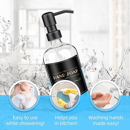 ARKTEK 2 Pack Refillable Glass Soap Dispenser - Rust Proof Stainless Steel Pump, 17 Oz/ 500 ML, Black - Image 4