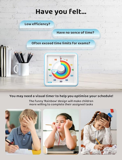 LIORQUE 60 Minute Visual Timer for Kids, Visual Countdown Timer for Classroom Office Kitchen with 'Rainbow' Pattern Design, Pomodoro Timer with Silent Operation (Batteries Included) - Image 3